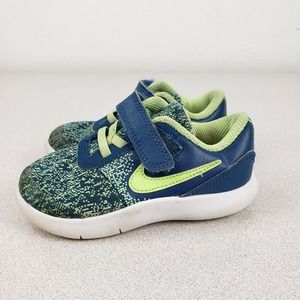 Nike Kids Flex Contact AV8578-400 Blue Neon Low Top Lace Up‎ Sneaker Shoes Sz 8C